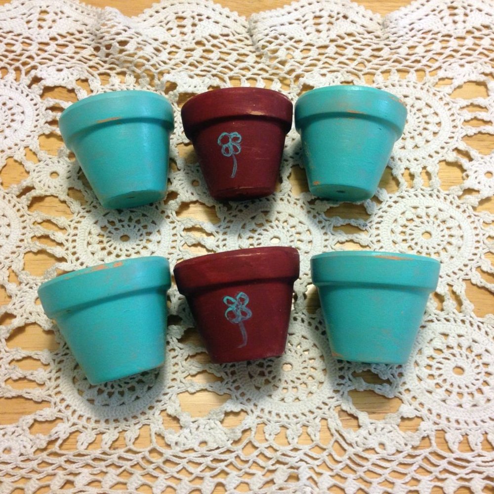 Fairy Garden mini Terra Cotta clay pots, Handpainted and Distressed, Far…
